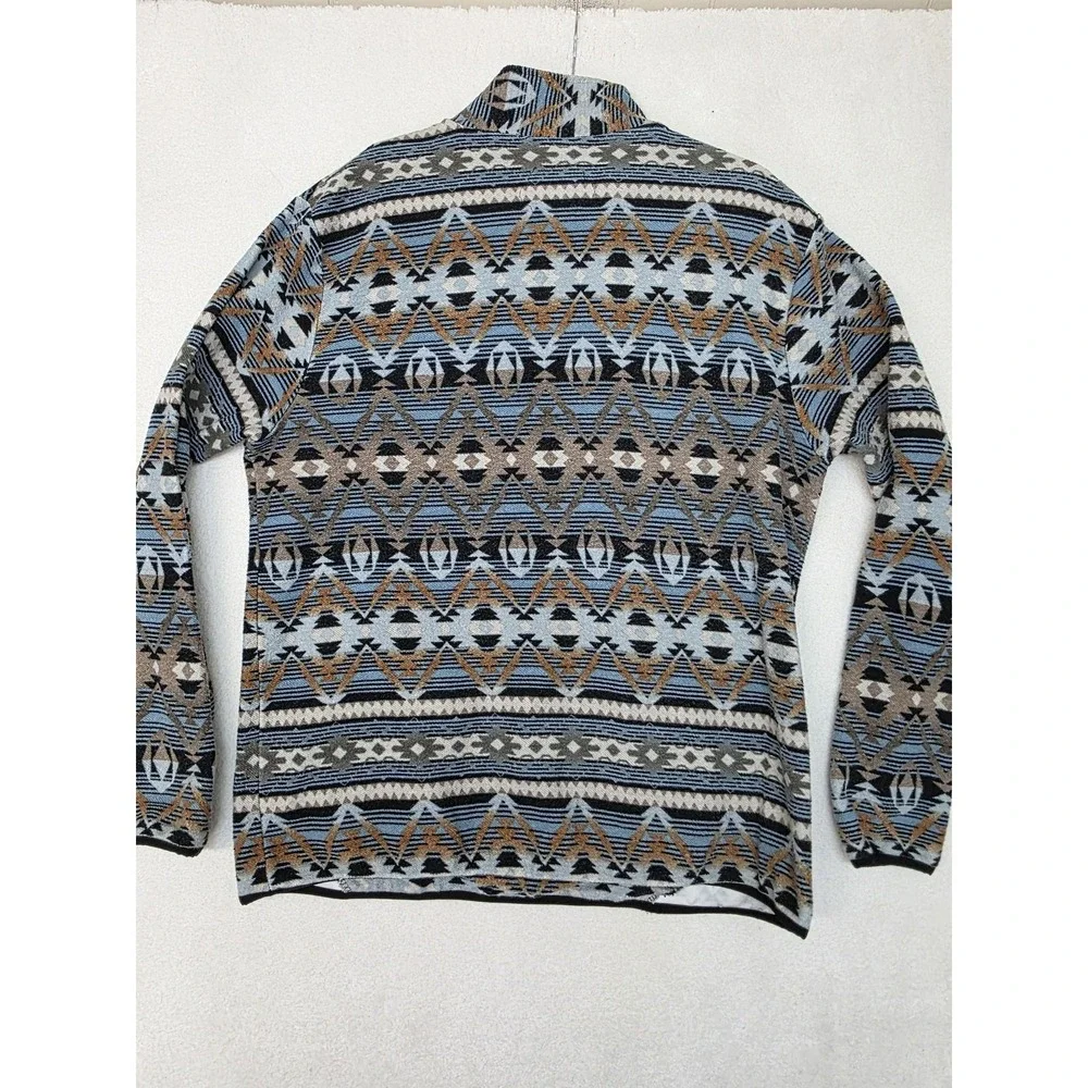Rafter C Sweater Mens Medium Blue Aztec Quarter Zip Mock Neck Pockets Western